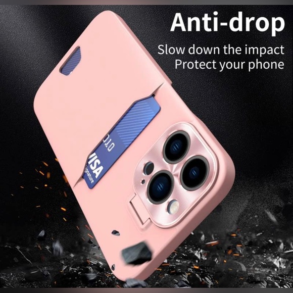 HPHRE for iPhone 14 Pro Max Case with Card Holder and Metal Stand, Pink Slim - Picture 2 of 3